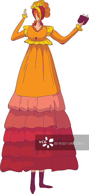 身穿橙色复古连衣裙的红发女人图片素材