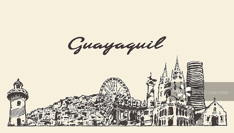 瓜亚基尔城市天际线手绘素描图片素材