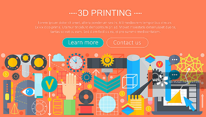 3D打印技术扁平概念合集图片素材