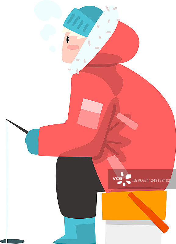 男人在冰冻的河流中进行极限冰钓图片素材