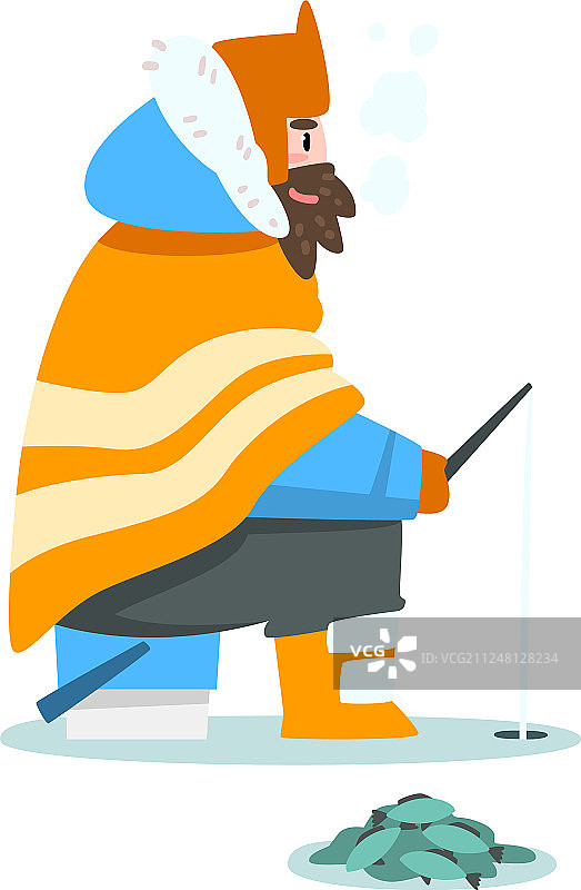 男人在冰冻的河流或湖泊中钓鱼图片素材