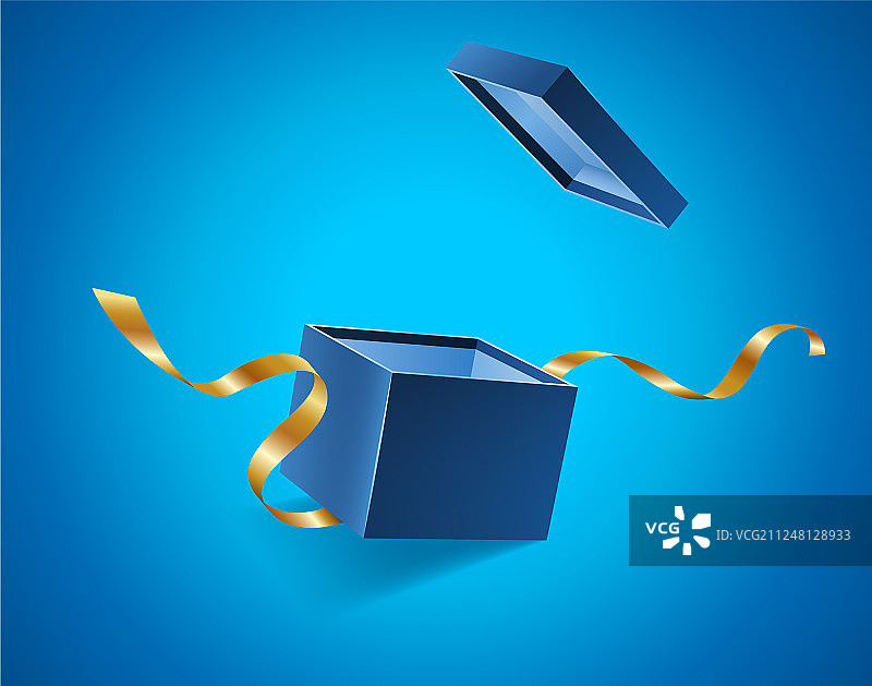 蓝色开启式3D金色礼品盒图片素材