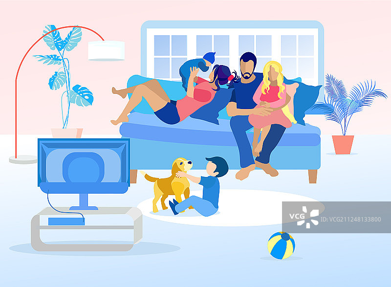 卡通：幸福家庭周末居家休息图片素材