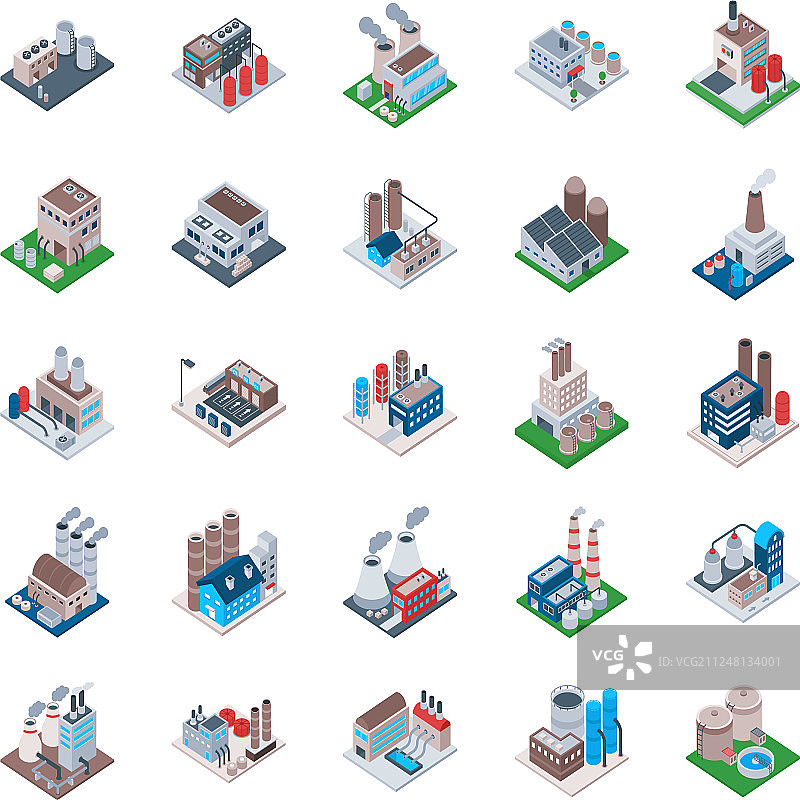 工厂建筑2.5D图标图片素材