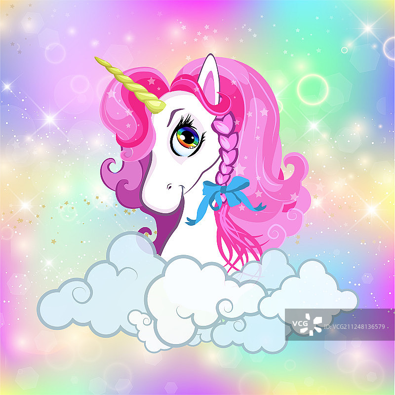 明亮彩虹天空空间的独角兽头像图片素材