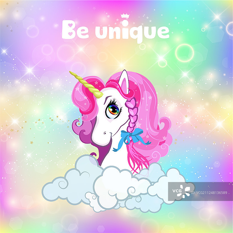 明亮彩虹天空空间的独角兽头像图片素材