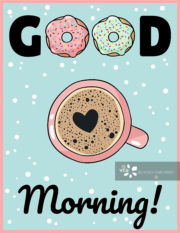 早安：可爱的心形泡沫咖啡杯图片素材