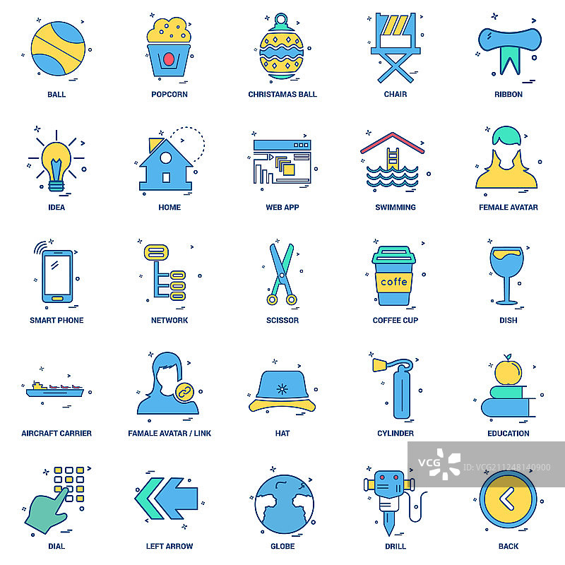 25个企业概念混合平面颜色图标集图片素材