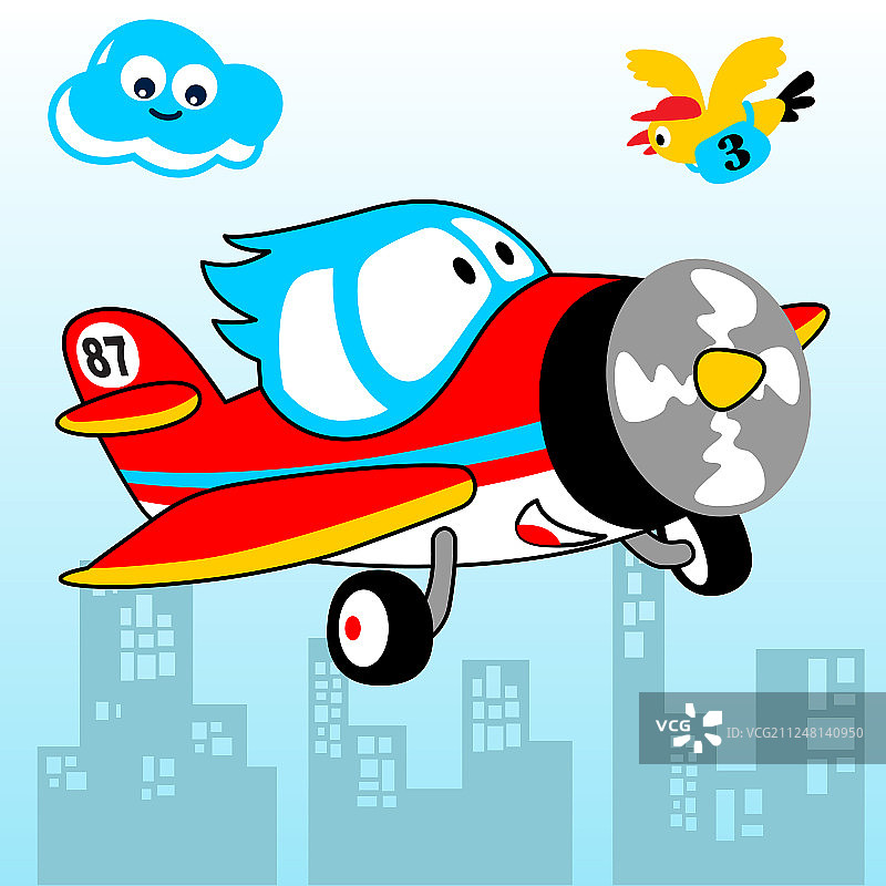 有趣的飞机与小鸟卡通图片素材