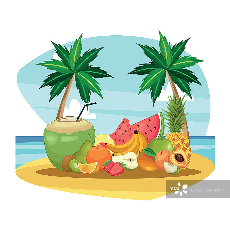 椰子饮品和水果图片素材