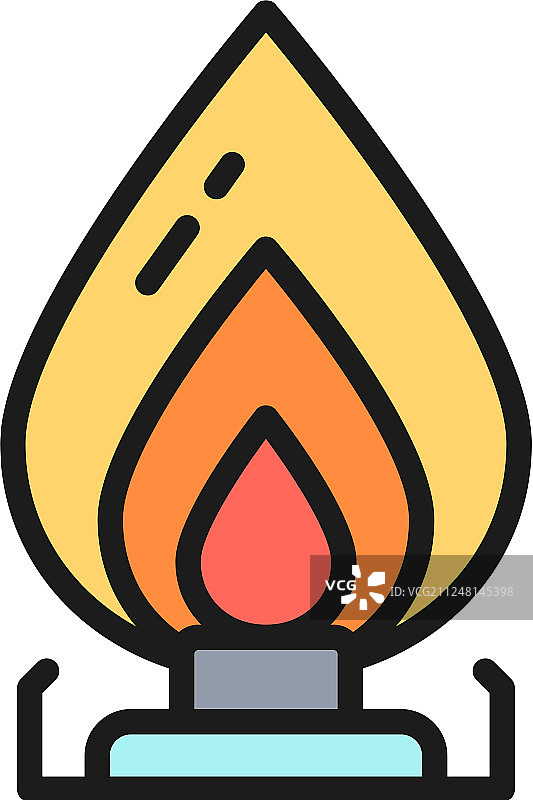 燃气灶油燃烧器扁平彩色线条图标图片素材