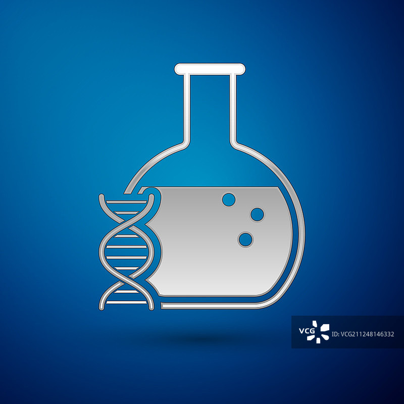 蓝色背景上的银色DNA研究搜索图标图片素材