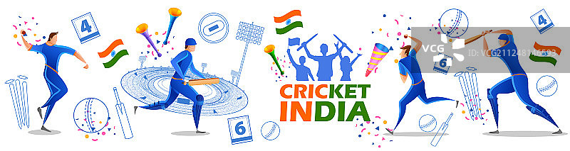 印度板球队队员比赛场景图片素材