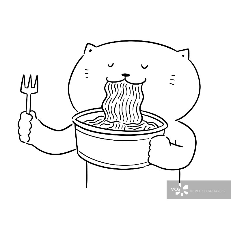 猫吃面条图片素材