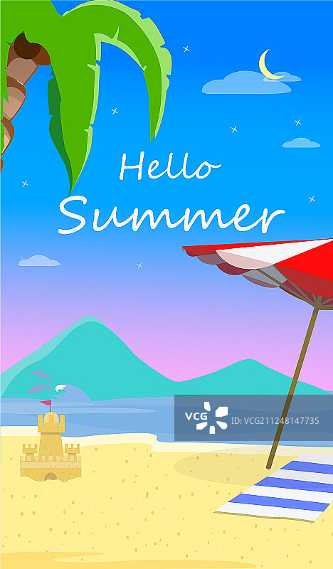 你好夏天海景海滩背景宣传单图片素材