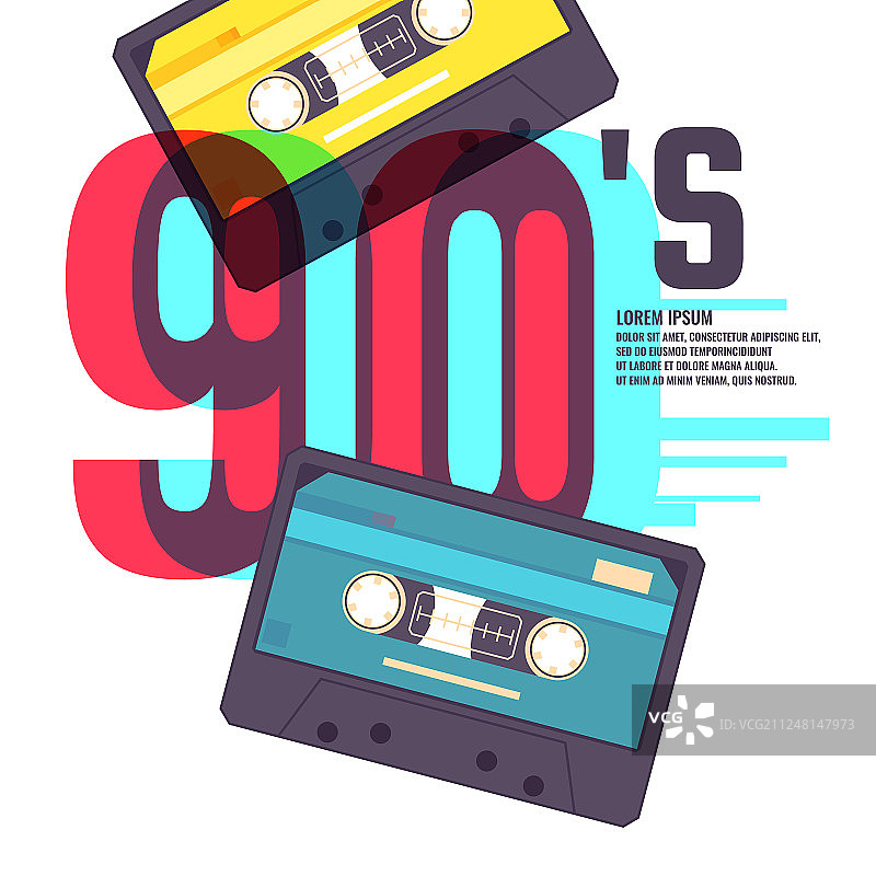 红色背景上的音频磁带，90年代复古音乐图片素材