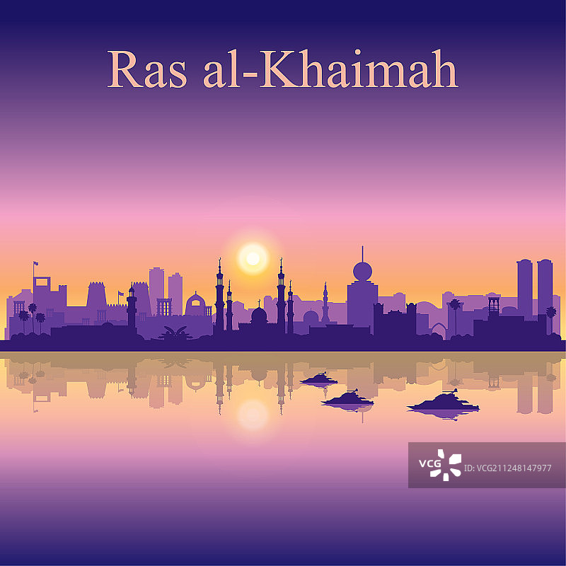 哈伊马角剪影日落背景图片素材