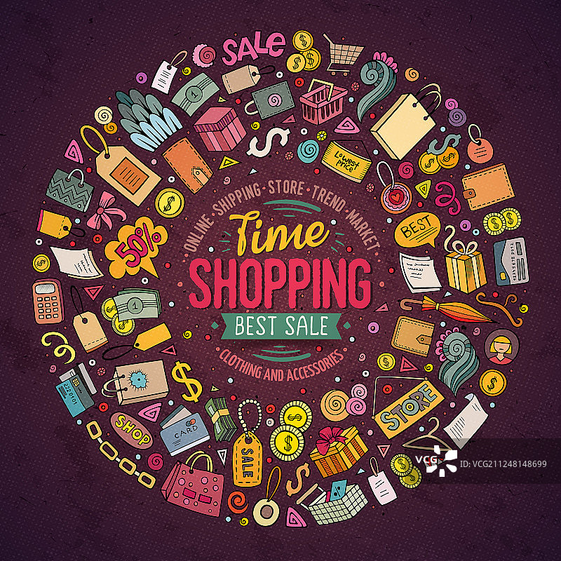 购物卡通涂鸦对象集图片素材