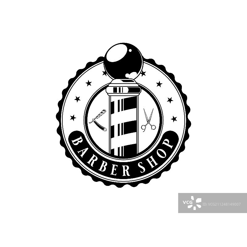 理发店复古标签标志设计，白色背景图片素材
