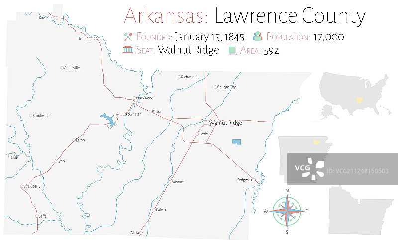 阿肯色州劳伦斯县地图图片素材