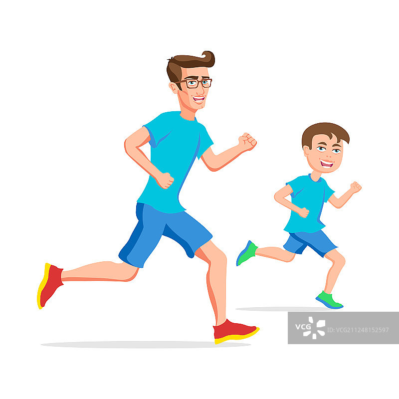 家庭运动：父子跑步图片素材