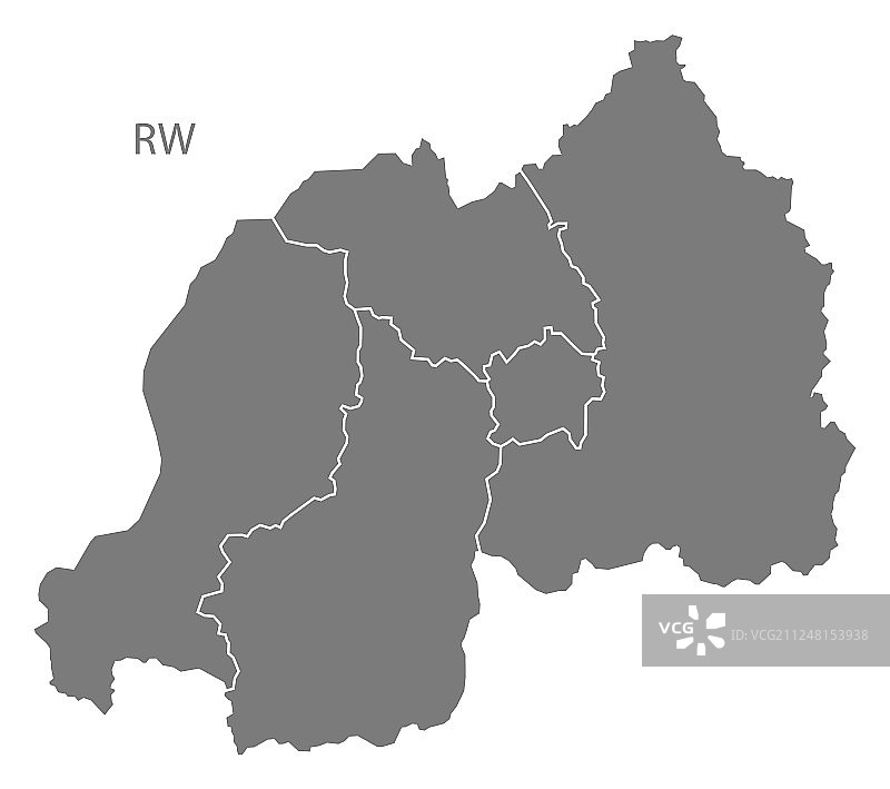 卢旺达各省地图（灰色）图片素材
