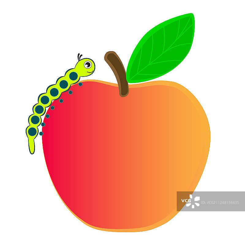爬在成熟苹果上的毛毛虫图片素材