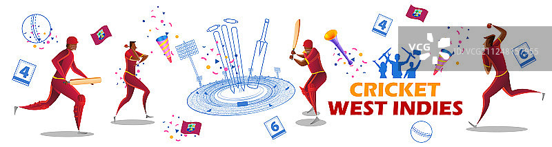 板球运动员：击球手和投球手，西印度群岛队图片素材