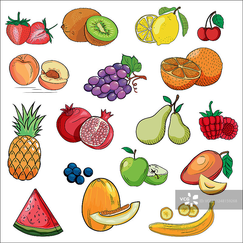 手绘彩色卡通水果图标合集图片素材
