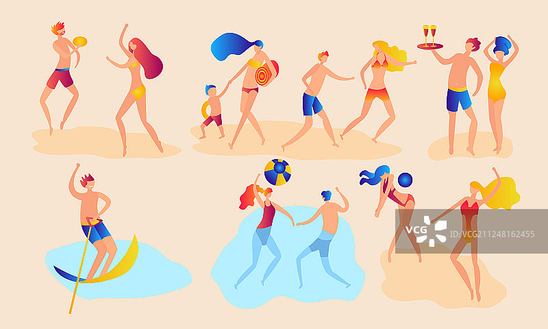 在海滩或海边放松的人们图片素材