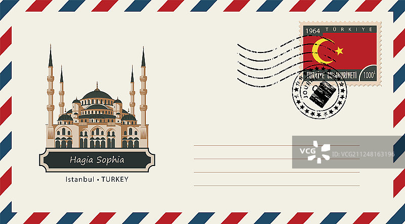 带有圣索菲亚大教堂邮票的信封图片素材