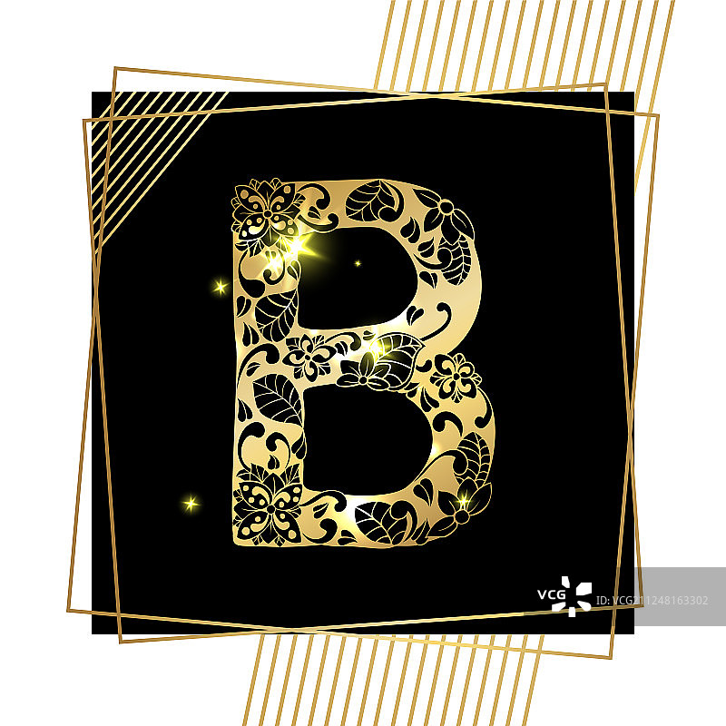 金色装饰字母B字体图片素材