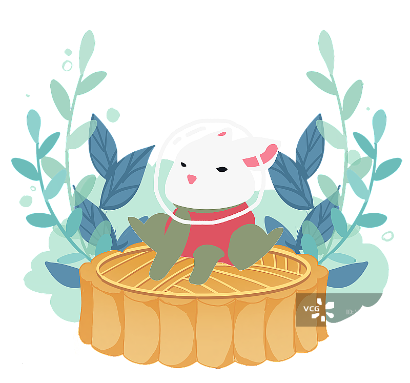 中秋节满月太空兔子坐在月饼上月饼赏月免扣插画元素图片素材