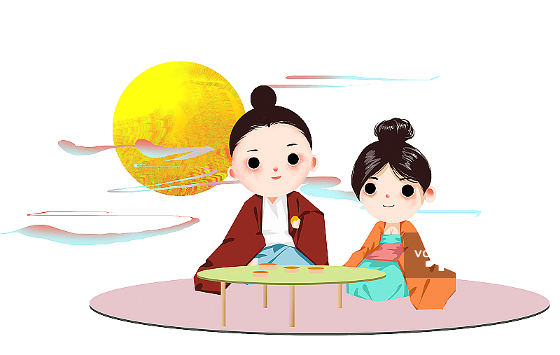 中秋节月亮满月男女情侣品茶赏月免扣插画元素图片素材