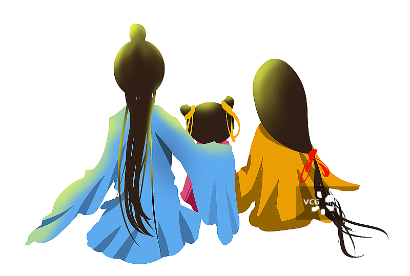 卡通人物穿汉服的一家三口民族服饰免扣插画元素图片素材