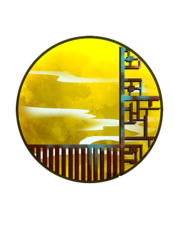 中秋节满月圆月窗外云雾烟雾祥云免扣插画元素图片素材