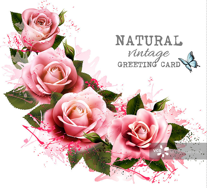 玫瑰复古风自然贺卡图片素材