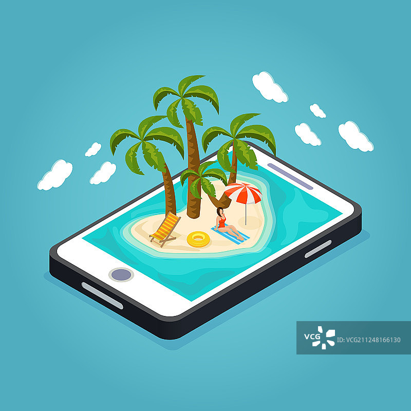 2.5D海滩度假移动概念图片素材