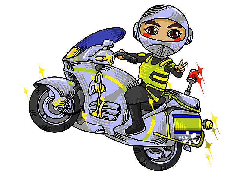 交警骑摩托敬礼服饰免扣插画元素图片素材