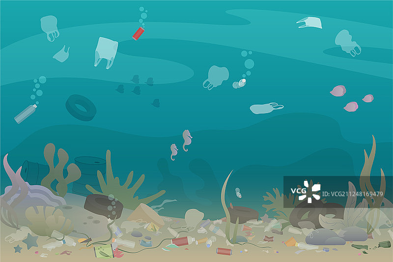 海底的塑料垃圾污染图片素材