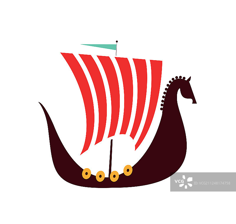 白色背景上的维京船图片素材