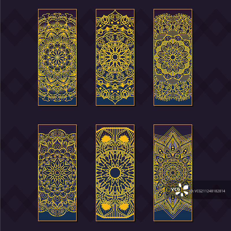 金色曼陀罗图案的精美书签图片素材