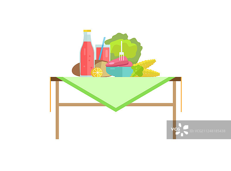 蔬菜、肉类、牛排和甜味苏打水图片素材