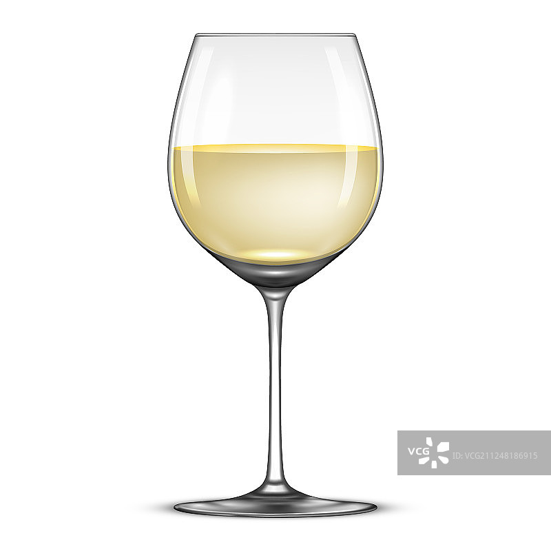逼真装有白葡萄酒的葡萄酒杯图标图片素材