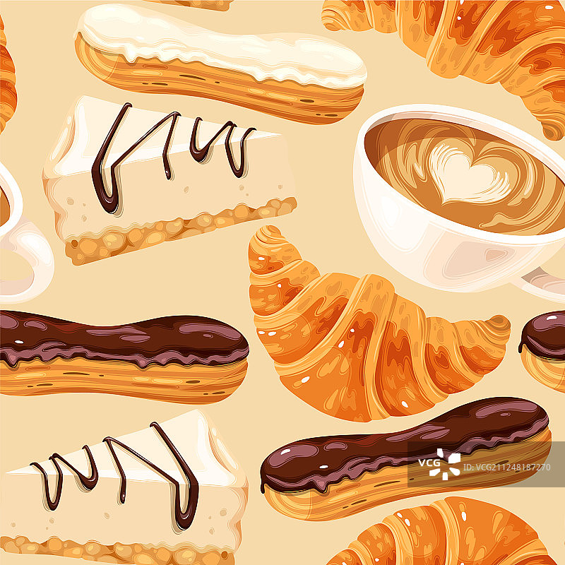 咖啡和泡芙的无缝图案图片素材