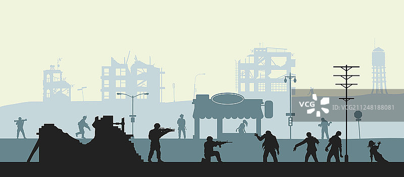 僵尸启示录场景士兵剪影图片素材