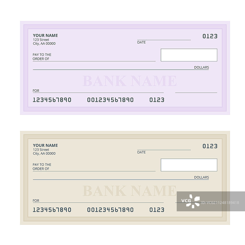 具有现代设计的银行支票图片素材