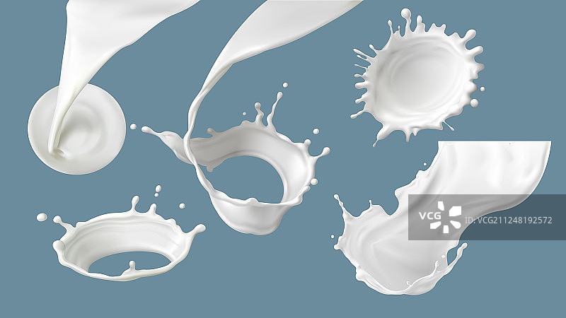 逼真的牛奶飞溅或倾倒效果图片素材