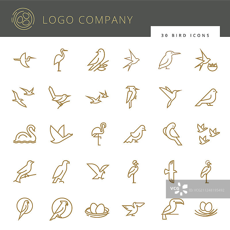 扁平风鸟类图标合集细线风格图片素材