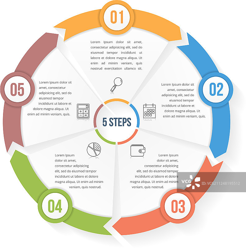 带有五个元素的圆形信息图模板图片素材